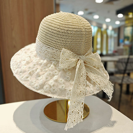 New Hat Women's Sun Hat Folding Large Cornice Hollow Sunscreen Sun Hat 2025 Outdoor Casual Fisherman Hat Basin Hat