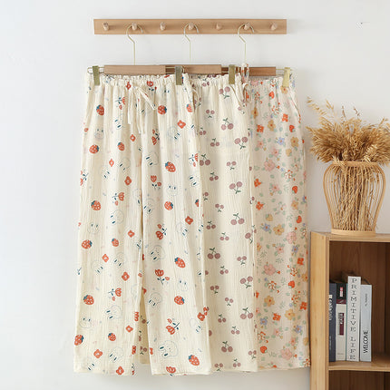 Women's Pajama Pants Summer Thin Pants Air Conditioning Pants Casual Loose Home Pants Outer Wearing Pure Cotton Double-Layer Yarn Loose