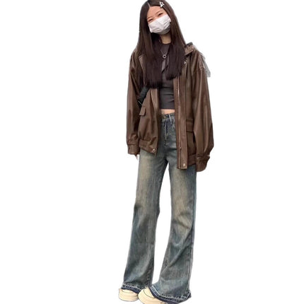 Vintage Washed High-Waisted Flared Jeans for Women, Slim Fit, Stretchy, Floor-Length, Wide-Leg Pants