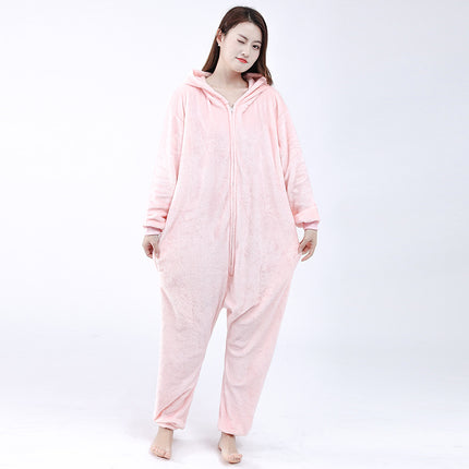 Autumn and Winter Pink Baby Cute Flannel Cartoon Animal One-Piece Pajamas for Men and Women Home Clothes Hooded Pants