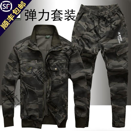 Work clothes suit men's camouflage work clothes elastic work clothes spring and autumn training clothes casual wear-resistant autumn and winter fan work clothes
