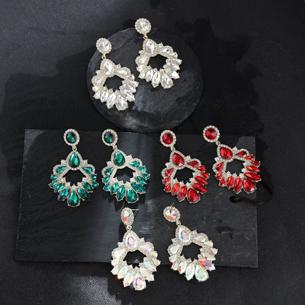 European and American Trendyy Drop-Shaped Earrings for Women, High-End Diamond-Encrusted Elegant Tassel Earrings, Fashionable Ins Style Rhinestone Earrings