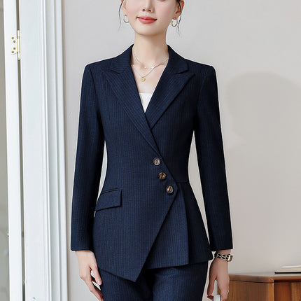 High-end Sense Striped Suit suit Women's 2024 Autumn Fashion Elegant High-end Business Wear Goddess Fan Dress Suit