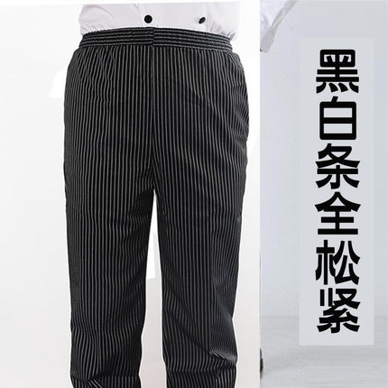 Wholesale Spot Hotel Restaurant Striped Chef Work Pants Elastic Band Elastic Black Waiter Overalls Customized