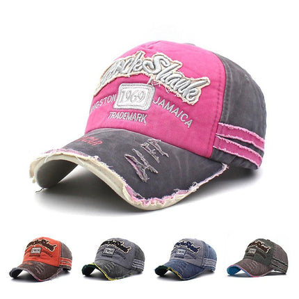 Distressed Washed Baseball Cap for Men and Women Torn Edge Retro Peaked Cap with Letters 1969 Embroidered Baseball Cap Sun Hat