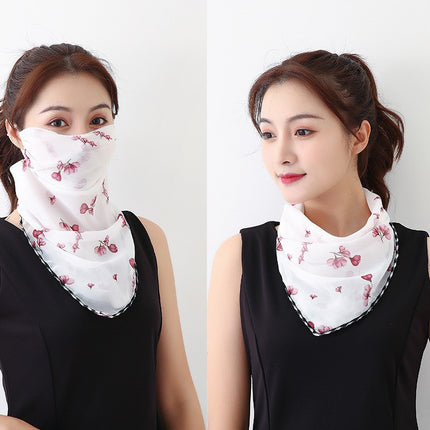 Summer sun protection mask scarf women's large mask neck protection breathable full cover face UV protection chiffon thin veil scarf