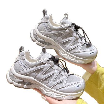Soft Leather Mesh Breathable Dad Shoes for Women 2025 Autumn New Korean Style Running Outdoor Sports Hiking Shoes
