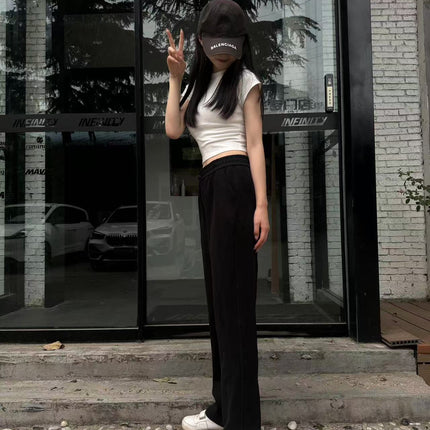 Lulu Women's Straight Air Pants Softstreme Wide-Leg Slimming Look Modal Casual Loose High-Waist Casual Versatile