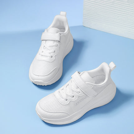 Teenagers' New Autumn Velcro Children's Sneakers, Breathable and Comfortable Mesh Classic White Shoes for Campus Students