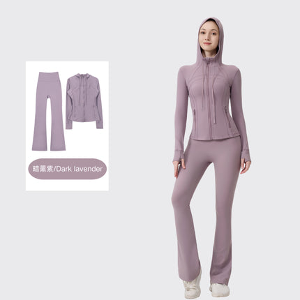 [in Stock] Ld Hooded Flared Jacket Set Top Women's Tight Elastic Fitness Sports Running Yoga Wear