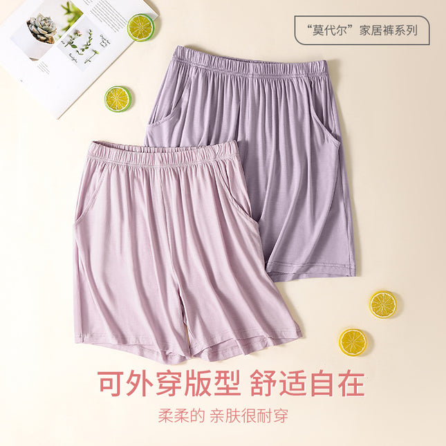 Women's Summer New Modal Shorts Home Pajama Pants Five-point Pants Thin Mid-waist Casual Solid Color Half Pants for Outer Wear