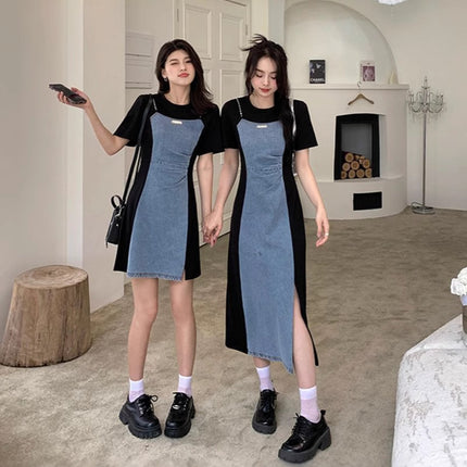 plus size Vintage Denim dress Women's Summer Skirt Casual Slim Fit Two-piece dress