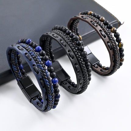 Cross-border personalized trendy leather natural stone hand-woven multi-layer natural stone bracelet men's jewelry bracelet