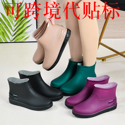 Cross-Border Hot-Selling Women's Rain Boots, Women's Short Outer Water Shoes, Warm Low-Cut Rain Boots, Waterproof Boots, Rubber Shoes, Overshoes Wholesale