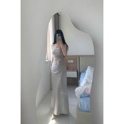 2025 Cross-Border Sexy Dress Mesh Satin Splicing Dress New Design Waist Slimming Hip Skirt