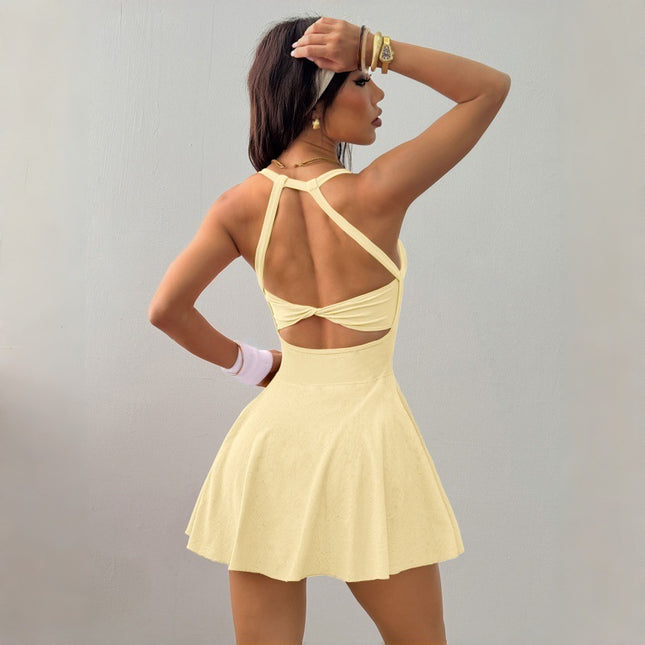 Mu Yao Foreign Trade Yoga Sports Dress with a Naked Feel, Pockets, Anti-Exposure, Quick-Drying, Breathable Running Fitness Tennis Skirt