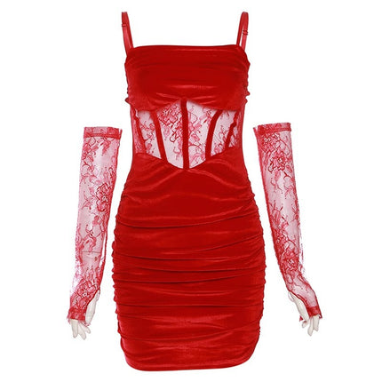 Sylcue European and American Sexy Sexy Lace Suspender Dress Women's Cut Out Design Slimming Look Exposed Backpack Hip Skirt