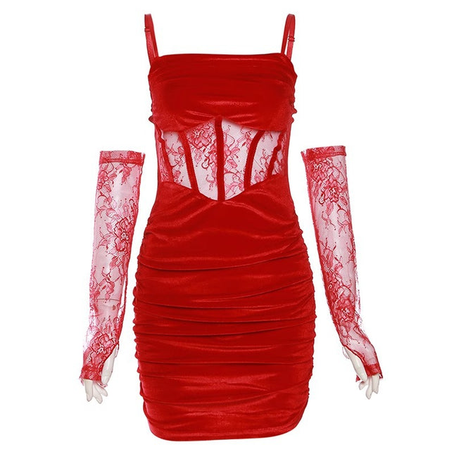 Sylcue European and American Sexy Sexy Lace Suspender Dress Women's Cut Out Design Slimming Look Exposed Backpack Hip Skirt