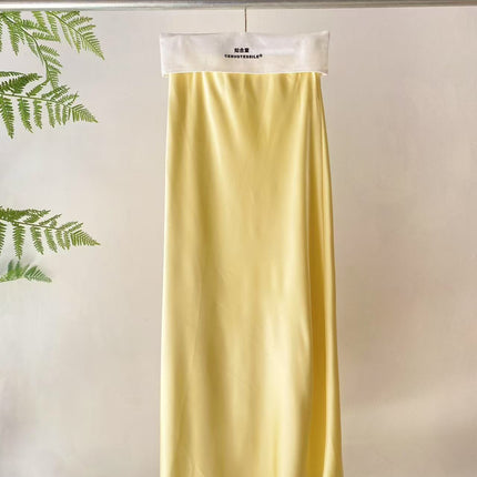 【Zhihetang】High-Waisted Satin Acetate Skirt 2026 Spring/Summer Bodycon Fishtail A-Line Long Skirt Ice Cream Color
