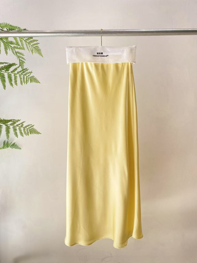 【Zhihetang】High-Waisted Satin Acetate Skirt 2026 Spring/Summer Bodycon Fishtail A-Line Long Skirt Ice Cream Color