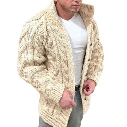 2024 New Men's Sweater Independent Station Cardigan Heavy Wear Long Sleeve Stand Collar Cable Jacquard Casual Men's Wear
