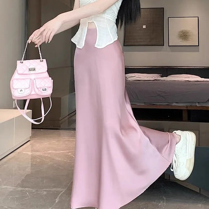 French Satin Dape Elegant Skirt 2025 New Summer Women's Mid-length Royal Sister Style Fishtail Skirt