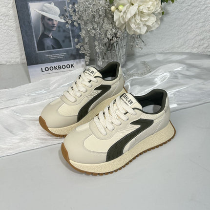 Genuine Leather Women's Sneakers 2025 Autumn New Breathable Fashion Versatile Thick-Soled Height-Increasing Sports Casual Trendy Sneakers