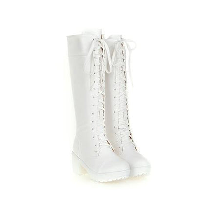 Lolita Princess Boots White Punk Women's Boots Retro Dress Boots 2025 Autumn and Winter Lace-Up High Boots