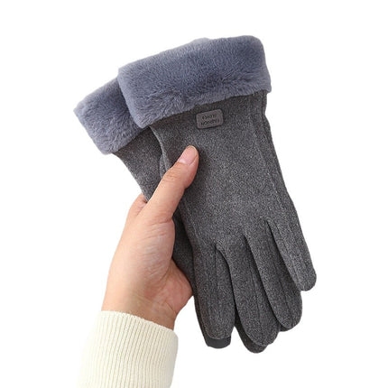 Winter Gloves for Women, Fleece-Lined, Cold-Proof, Warm, Thickened, Touchscreen, Korean Style, Trendy, Versatile, Winter Cycling, Windproof, Touchscreen Gloves