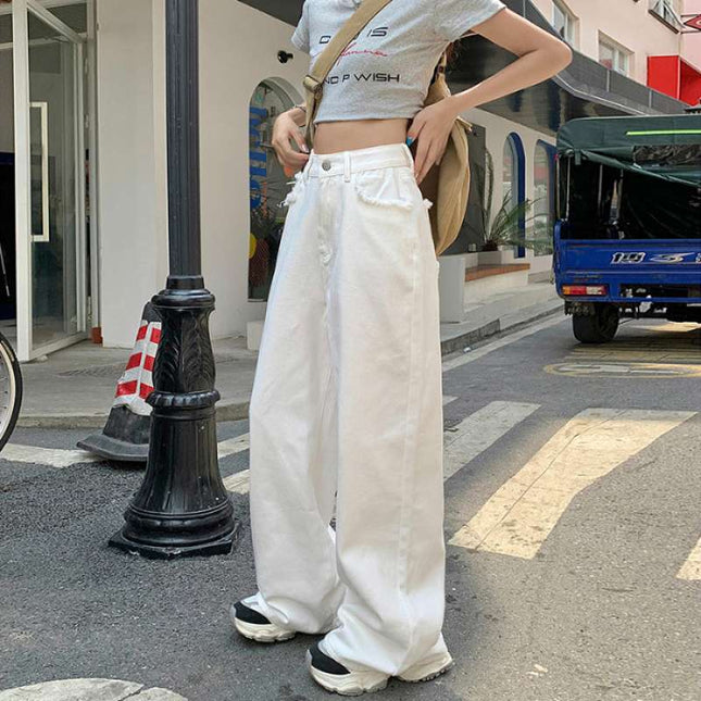 Wholesale Dropshipping Trendy Spring Lemon Yellow Casual Women's Straight Loose Wide-Leg Floor-Length Lazy Style Jeans