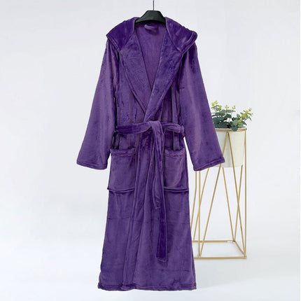 New autumn and winter plain hooded bathrobe flannel home casual nightgown extended thick couple bathrobe wholesale