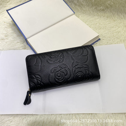 Long Wallet, Classic Style, Embossed Leather Wallet, Cross-Border First-Layer Cowhide, Fashionable Coin Purse, Clutch Bag, Coin Purse