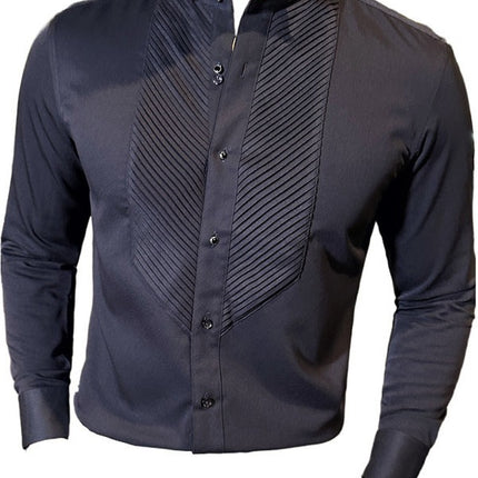 Internet Trendy Men's Banquet Gentleman's Dress Shirt French Wing Collar Shirt Men's Long Sleeve Business Organ Pleated Shirt