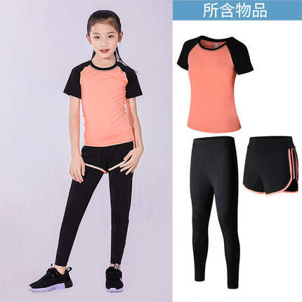 Children's Running Clothing Sports Suit Tights Girls Yoga Training Basketball Quick-Drying Clothing Elastic Sweat-Absorbent Fitness Clothing