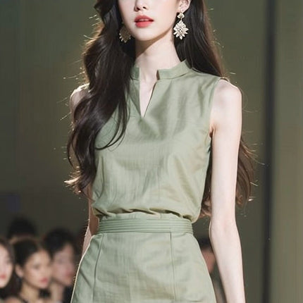 Foreign Trade Women's 2024 New Light Luxury High-end Super Good-looking French High-end Exquisite Beautiful Green Vest