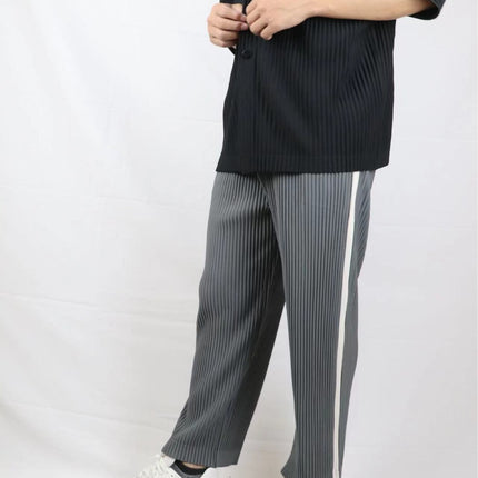 Miyake Garment Folded Pants Trousers Breathable Straight Side Color Matching Men's and Women's Loose Casual Summer New Japanese Style