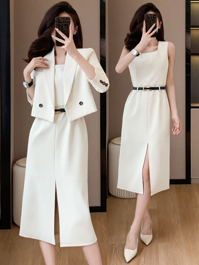 Spring and Summer Casual Temperament Advanced Sense Fried Street Foreign Style Goddess Fan Professional Suit Sling Dress Two-piece Suit Women
