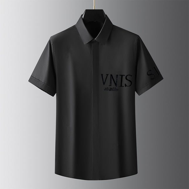 Shirt with a Light Luxury and High-End Feel, Embroidered with Rhinestones, Vnis Short-Sleeve Shirt, Light Luxury, Stylish Men's Casual Versatile Shirt