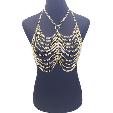 New cross-border jewelry European and American fashion luxury metal aluminum chain multi-layer sexy chest chain fashion neck body chain