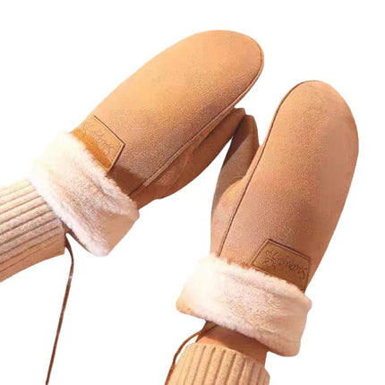 2024 New Warm Suede Gloves fleece-lined Thickened Cold-proof Gloves Student Riding Windproof Bag Finger