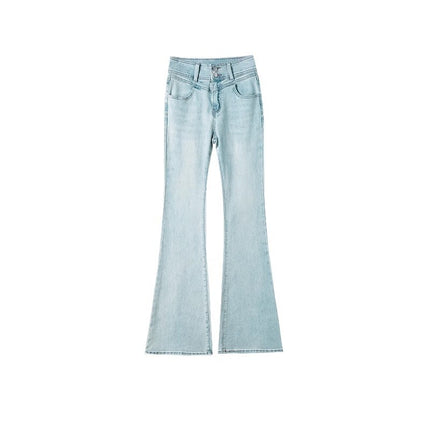 New Chinese Style National Style Slimmer Jeans Women's Trendy All-match High Waist Slim-fit Bow Lace Design Flared Pants