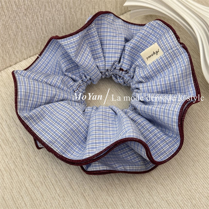 Korean-Style Color-Blocked Plaid Fabric Scrunchie Versatile Waist-Cinching Hair Tie Low Ponytail Elastic Band Elegant Hair Rope