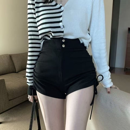 Black Ultra-Short Shorts for Women, Summer Thin High-Waisted Slimming Sports Hot Pants, Drawstring Casual Hot Shorts for Hot Girls