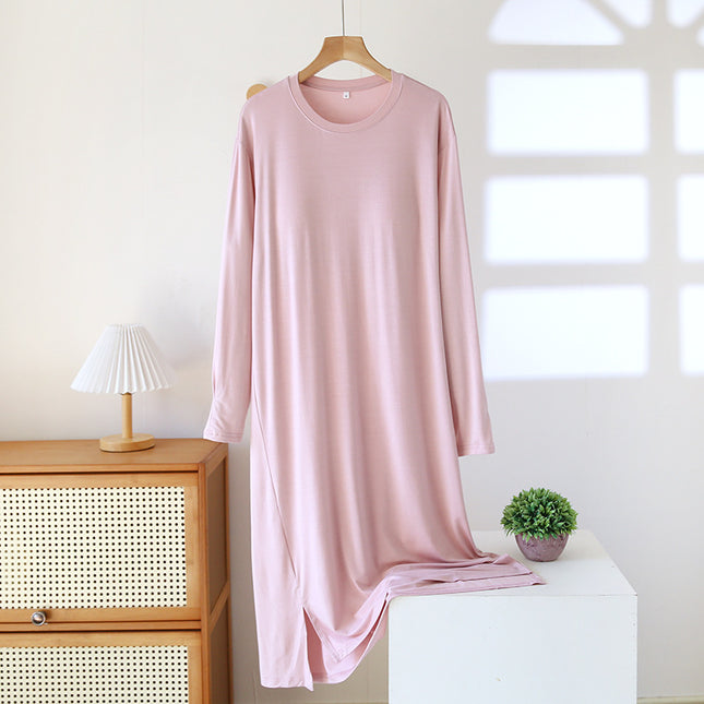 Modal Long-Sleeved Nightgown with Breast Pads for Women, Spring and Autum Large Size Pajamas, Home Clothes, One-Piece Cup, Can Be Worn Outside in Summer