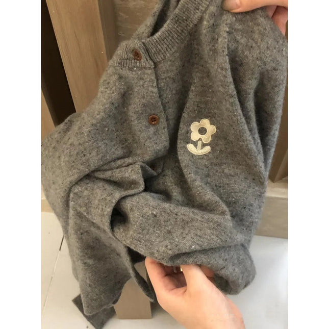 Korean Fashion Casual Green Tops for Women 2025 Autum Round Neck Embroidered Sweater Jacket Long-Sleeved Knitted Cardigan for Women