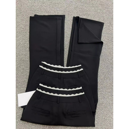 Tall American Lace Suit Pants for Women Plus Size Summer High Waist Pants Sexy Bell Bottoms Floor-Length Casual Pants