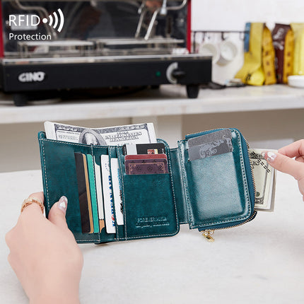 Short Women's Wallet 2024 New Multi-Functional Anti-Theft Brush Zipper Foldableing Card Holder Integrated Large Capacity Small Wallet