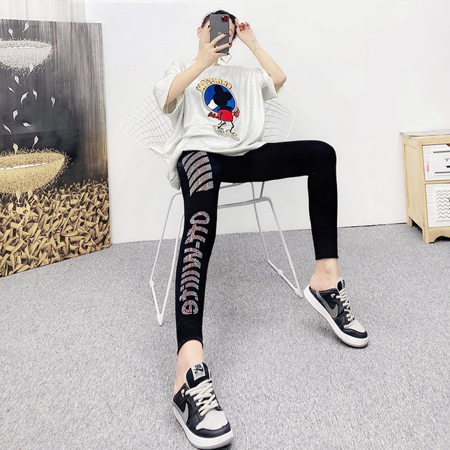 European station leggings wear women's 2025 new heavy drilling thin leggings pants tide a generation of hair