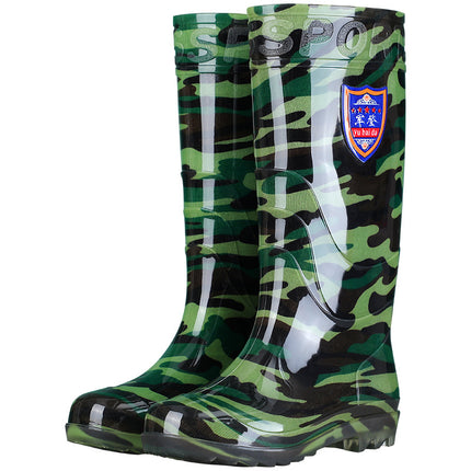 Military Camouflage Rain Boots for Men, Spring and Summer High-Top Labor Protection Rain Boots, Delivery Rider Kitchen Mid-Calf Water Boots, Anti-Fouling Rubber Shoes