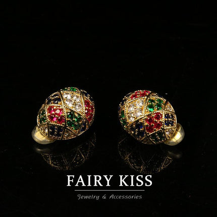 Electroplated real gold copper wax inlaid with exquisite temperament color small earrings high sense palace style fashion all-match jewelry